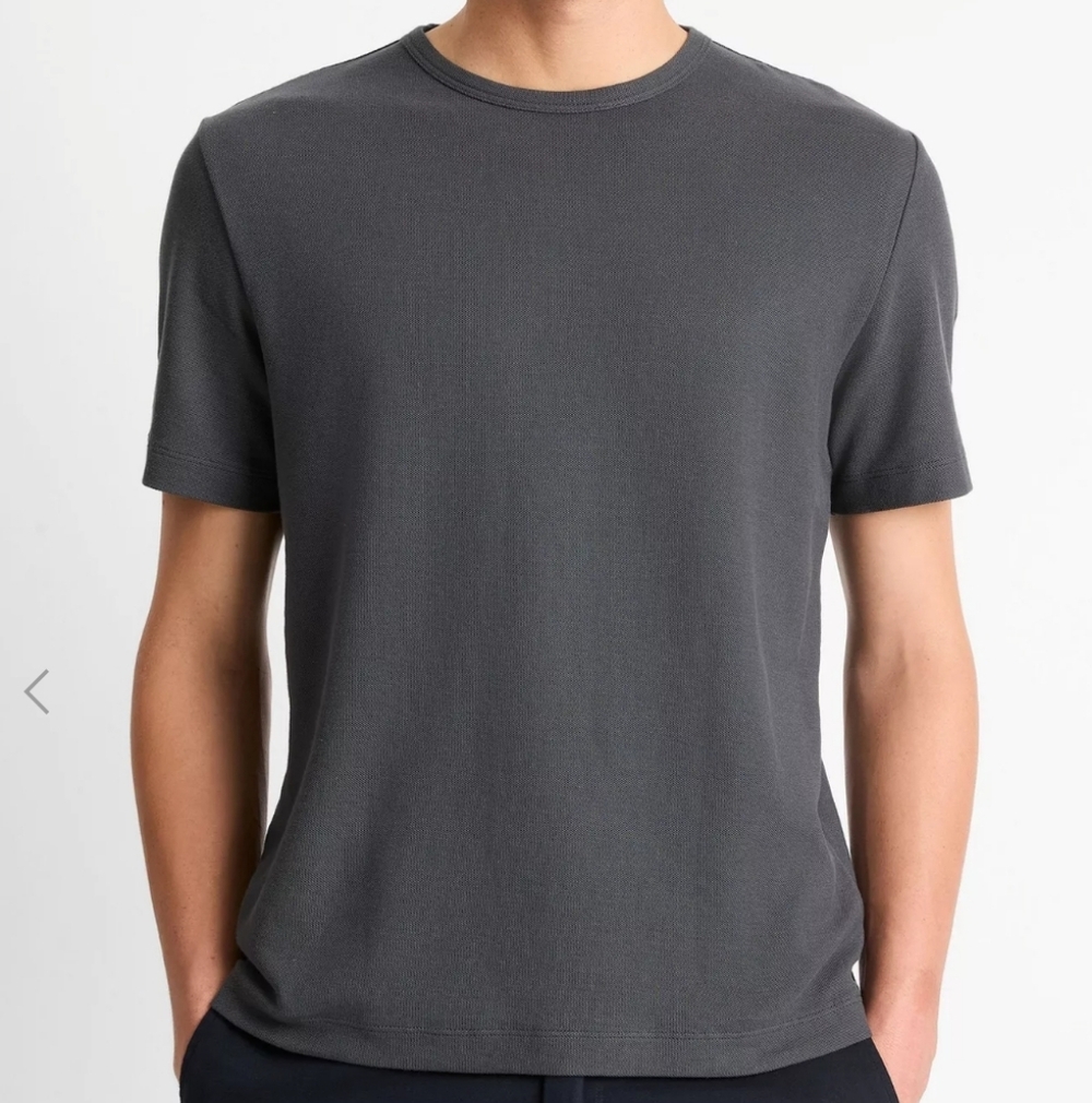 Vince Pima Cotton Piqué Crew Neck T-Shirt Mens Size M Soft Black Crew Neck